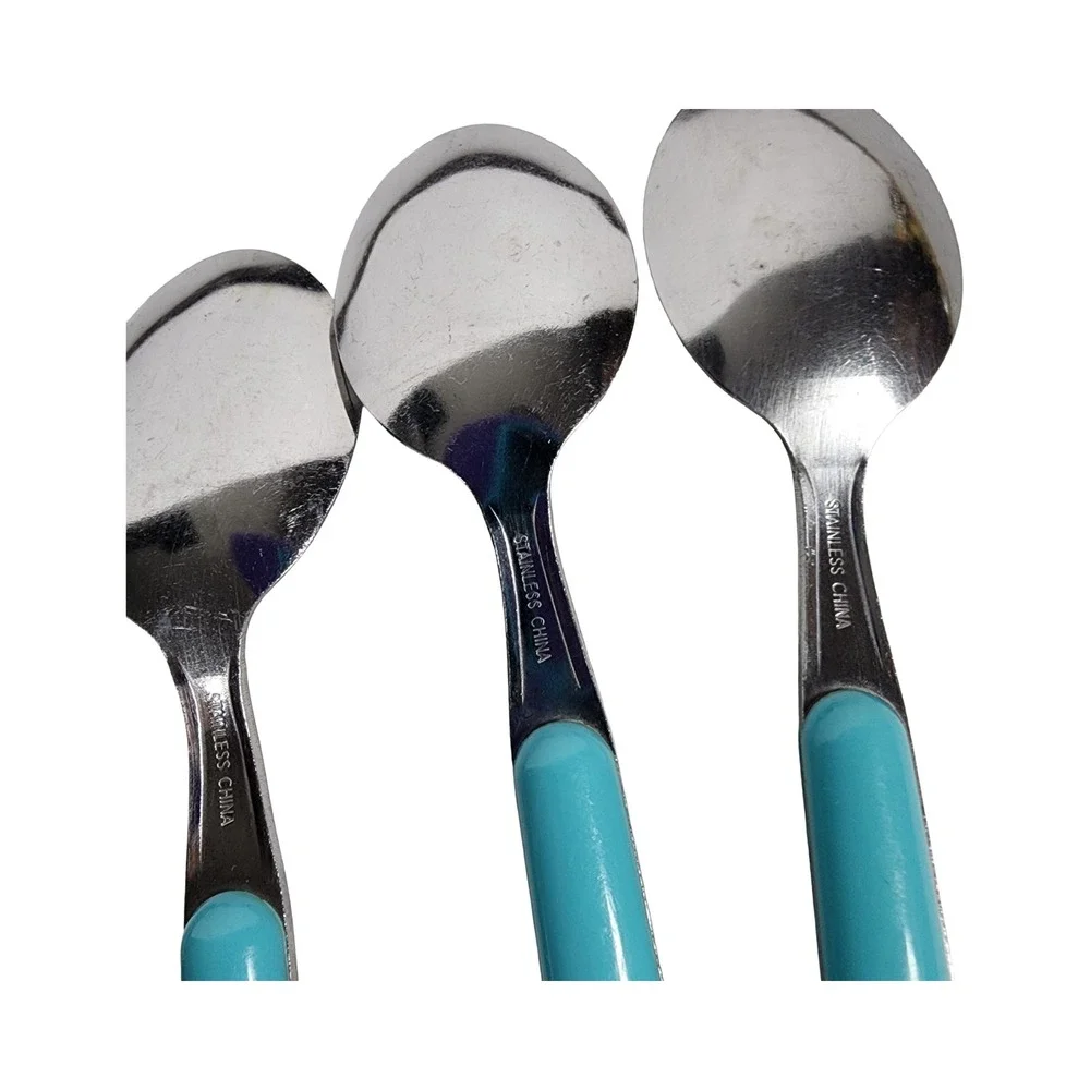 8pc Flatware Set Turquoise Blue Handles Stainless Steel Knives‎ Spoons Utensils